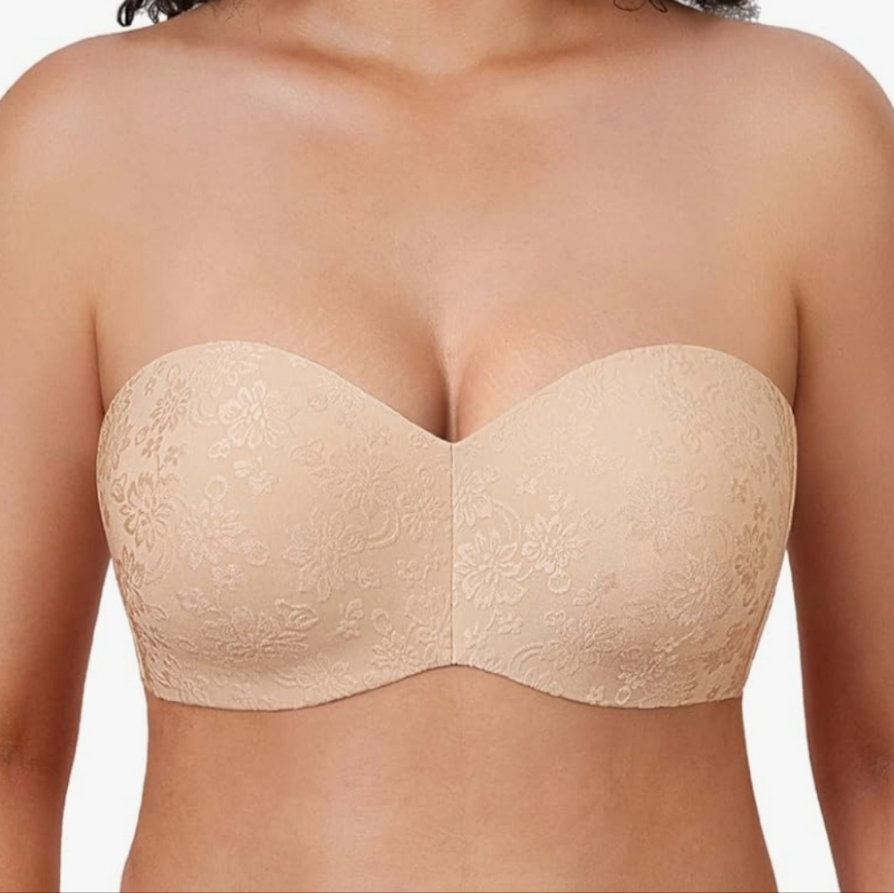 DELIMIRA Women's Strapless Jacquard Minimizer Bra Underwire Non-Padded/38D